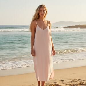 Self Contrast Blush Pink Gauze Slip Midi Dress NWT Size M
